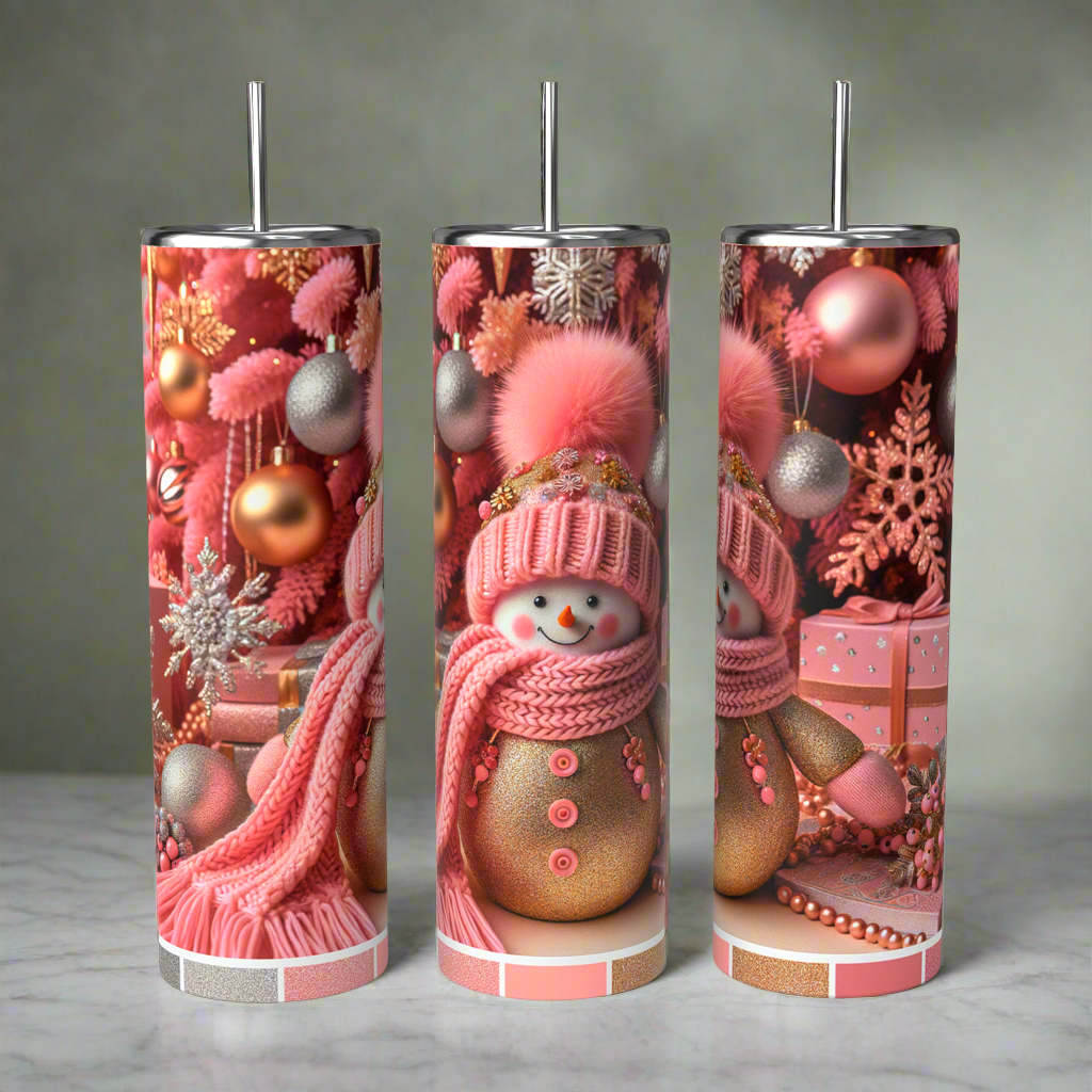 20oz Pink Snowperson Tumbler