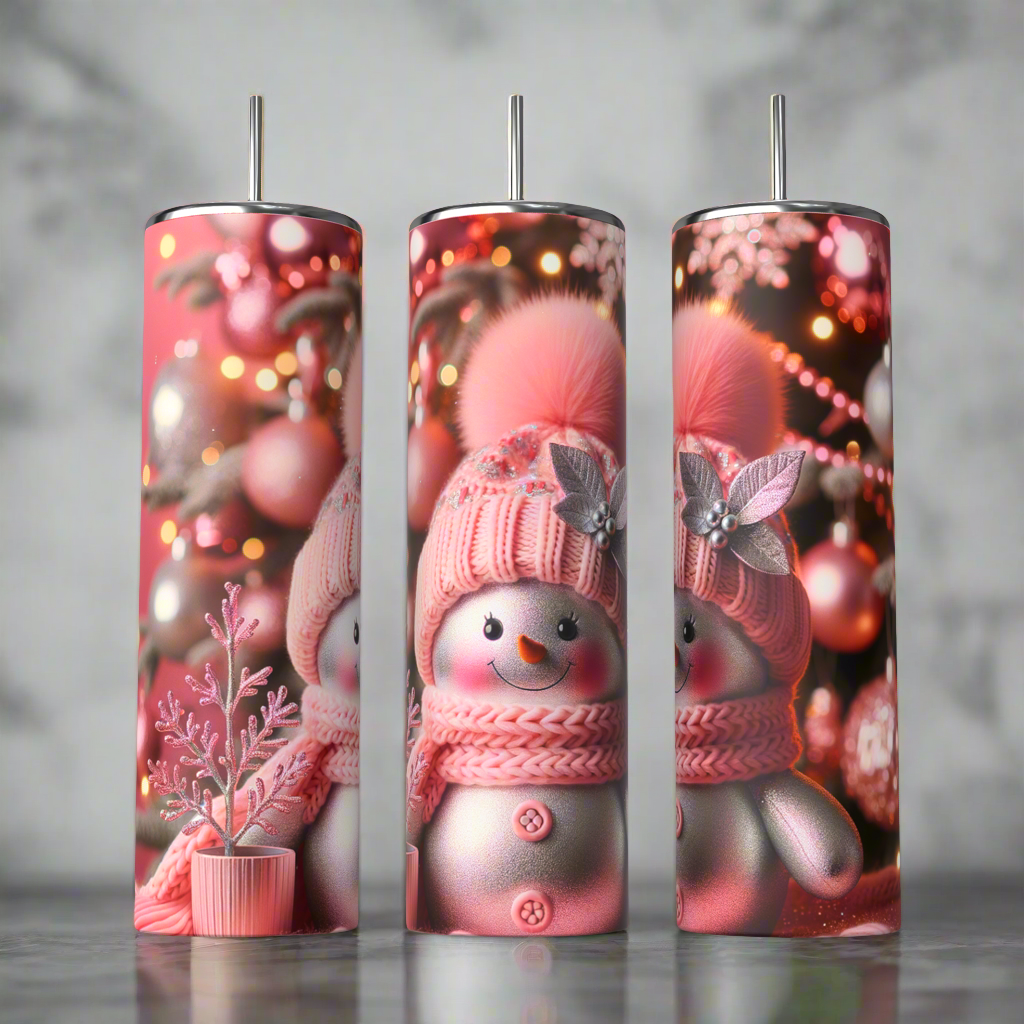 20oz Pink Snowperson Tumbler