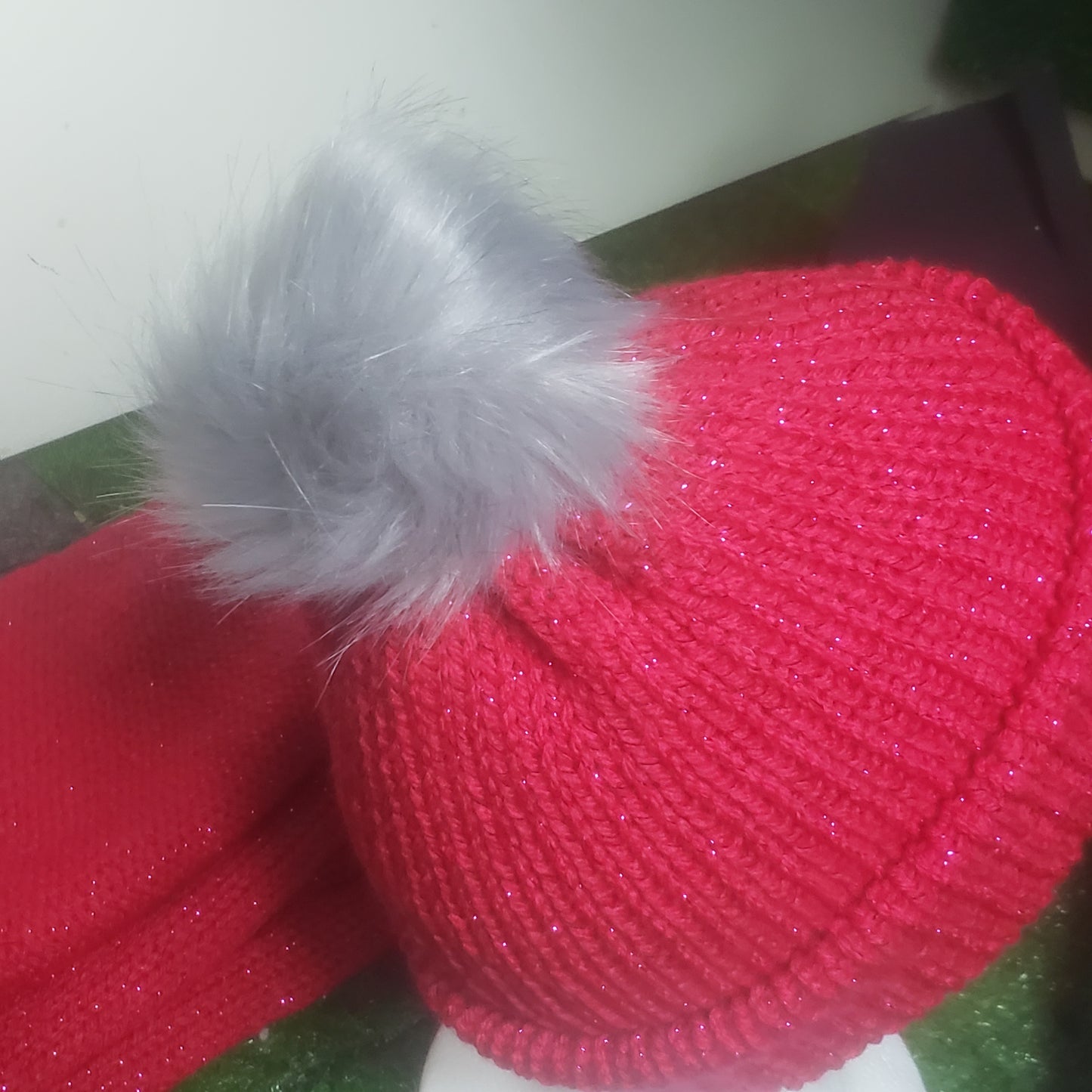 Red Shimmer Cuffed Beenie